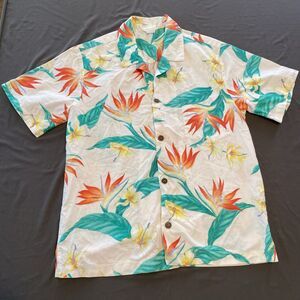 Womens Hawaiian Button Up Short Sleeve Shirt Size S Floral Leaf Print Kaua'iana